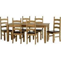 Seconique Corona Mexican Waxed Pine 6ft Dining Set with 6 Brown Pad Chairs