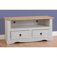 Seconique Corona 2 Drawer Flat Screen TV Unit in Grey Distressed Waxed Pine