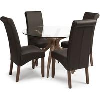 Serene Islington Walnut Dining Set - Round with 4 Kingston Brown Faux Leather Chairs