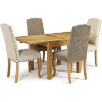 Serene Lambeth Oak Dining Set - Extending with 2 Kensington Pearl and 2 Bark Chairs