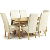 serene westminister oak dining set 150cm with 6 merton cream faux leat ...