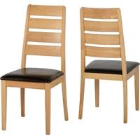 seconique logan oak varnish with brown faux leather dining chair pair