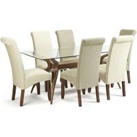 Serene Islington Walnut Dining Set - Rectangular with 3 Kingston Cream Plain and 3 Sage Plain Chairs