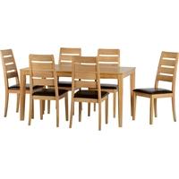 Seconique Logan Oak Varnish Dining Set with 6 Brown Faux Leather Chairs