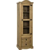 Seconique Corona 1 Door 2 Drawer Glass Display Unit in Distressed Waxed Pine Clear Glass
