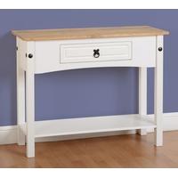 Seconique Corona 1 Drawer Console Table with Shelf in White Distressed Waxed Pine