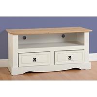 Seconique Corona 2 Drawer Flat Screen TV Unit in Cream Distressed Waxed Pine