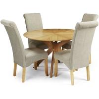 Serene Bexley Oak Dining Set - Round with 4 Kingston Sage Plain Fabric Dining Chairs