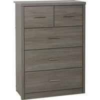 seconique lisbon black wood grain 3 over 2 drawer chest