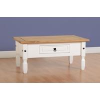 Seconique Corona 1 Drawer Coffee Table in White Distressed Waxed Pine