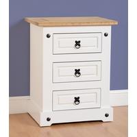 Seconique Corona 3 Drawer Bedside Cabinet in White Distressed Waxed Pine