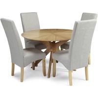 Serene Bexley Oak Dining Set - Round with 4 Merton Linen Chairs