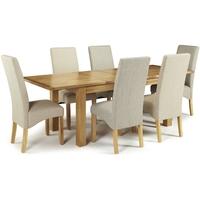 Serene Bromley Oak Dining Set - Extending with 3 Merton Linen and 3 Stone Chairs