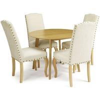 Serene Croydon Oak Dining Set - Round with 4 Kensington Pearl Chairs