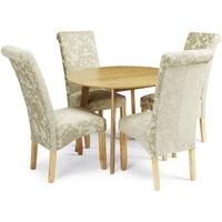 serene croydon oak dining set round with 4 kingston sage floral chairs