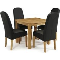 serene lambeth oak dining set fixed top with 4 marlow black faux leath ...