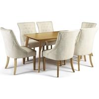 serene westminister oak dining set 150cm with 6 hampton pearl fabric c ...