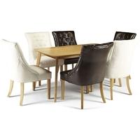 Serene Westminister Oak Dining Set - 150cm with 3 Hampton Brown Leather and 3 Pearl Fabric Chairs