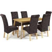 serene westminister oak dining set 150cm with 6 kingston aubergine flo ...