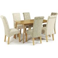 Serene Westminister Oak Dining Set - 150cm with 3 Kingston Cream Floral and 3 Sage Floral Chairs