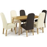 Serene Westminister Oak Dining Set - 150cm with 3 Marlow Cream and 3 Brown Faux Leather Chairs