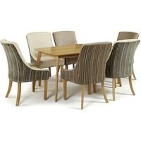 Serene Westminister Oak Dining Set - 150cm with 3 Richmond Aubergine Pearl and 3 Sand Mink Chairs