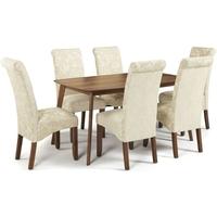 Serene Westminister Walnut Dining Set - 150cm Fixed Top with 6 Kingston Cream Floral Chairs