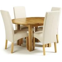Serene Sutton Oak Dining Set - Round Extending with 4 Merton Putty Chairs