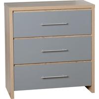 Seconique Seville Light Oak Veneer and Grey High Gloss 3 Drawer Chest