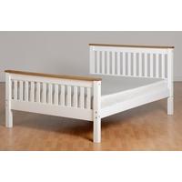 Seconique Monaco White with Distressed Waxed Pine 4ft 6in Double High Foot End Bed