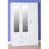 Seconique Charles White 3 Door 2 Drawer Mirrored Wardrobe