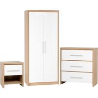 Seconique Seville Light Oak Veneer and White High Gloss Bedroom Set