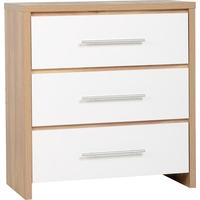 seconique seville light oak veneer and white high gloss 3 drawer chest