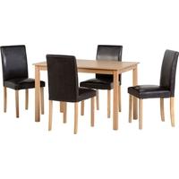 Seconique Ashmere Dining Set in Ash Veneer with Brown Faux Leather