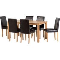 Seconique Ashbourne Dining Set in Ash Veneer with Brown Faux Leather Chairs