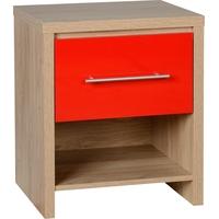 Seconique Seville Light Oak Veneer and Red High Gloss 1 Drawer Bedside Cabinet