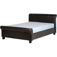 Seconique Pembrook Sleigh 4ft 6in Double Brown Faux Leather Bed
