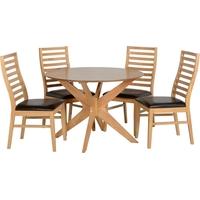 Seconique Boston Dining Set in Natural Oak with Brown Faux Leather Chairs