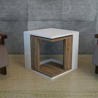 Set of 2 Nested Cubic Coffee Tables, White/Brown