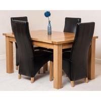 Seattle Solid Oak Extending Dining Table & 4 Black Lola Leather Chairs