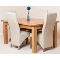 seattle solid oak extending dining table 4 ivory lola leather chairs