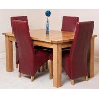 Seattle Solid Oak Extending Dining Table & 4 Burgundy Lola Leather Chairs