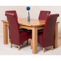 Seattle Extending Dining Table & 4 Burgundy Montana Scroll Top Leather Chairs