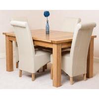 Seattle Extending Dining Table & 4 Ivory Montana Scroll Top Leather Chairs