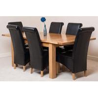 Seattle Solid Oak Extending Dining Table & 6 Black Leather Chairs