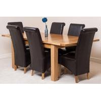 Seattle Solid Oak Extending Dining Table & 6 Brown Leather Chairs