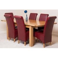 Seattle Solid Oak Extending Dining Table & 6 Burgundy Leather Chairs