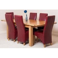 seattle solid oak extending dining table 6 burgundy lola leather chair ...