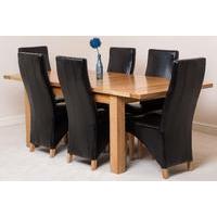 seattle solid oak extending dining table 6 black lola leather chairs