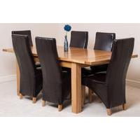 seattle solid oak extending dining table 6 brown lola leather chairs